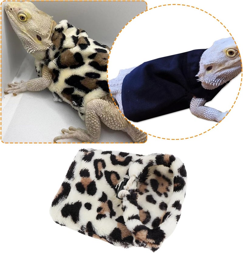 Briny River 2pcs Bearded Dragon Lizard Clothes Sweater Jacket, Leopard and Black - Image 2